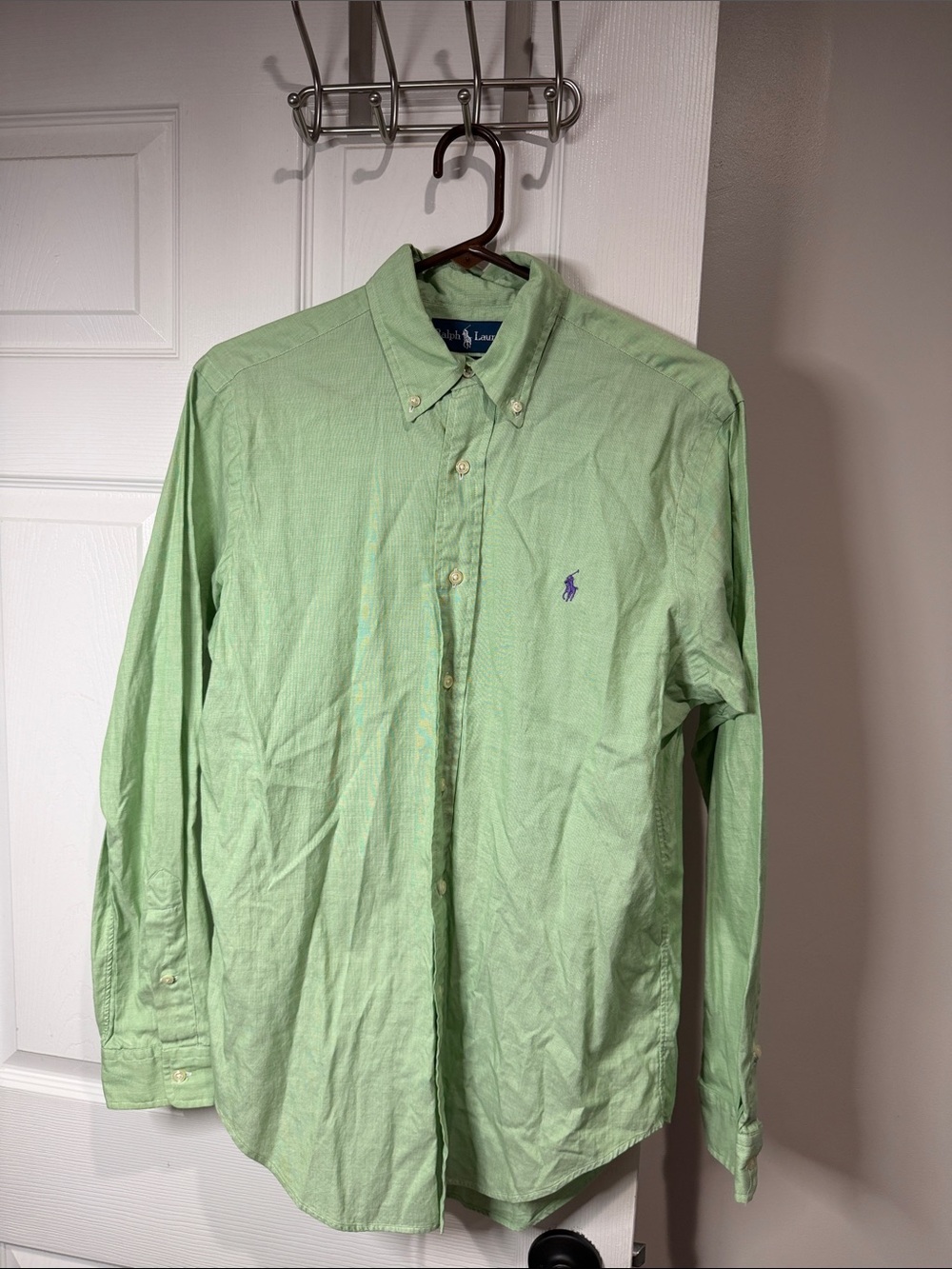 Ralph Lauren Light Green Button-Down Oxford Shirt with Blue Pony